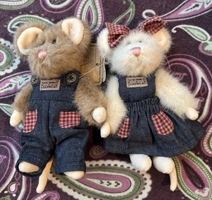 Boyds Bears “Cottage McNibble & Sharp McNibble” 6” White Plush Mouse Set - Picture 1 of 9