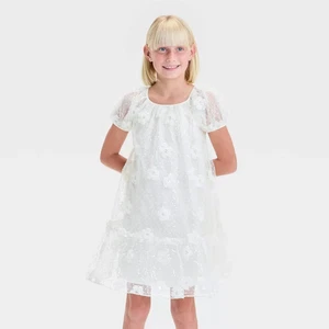 Zenzi Girls' Short Puff Sleeve A-Line Dress - Cream L - Picture 1 of 3