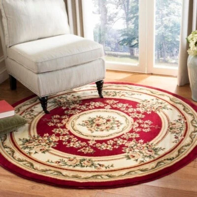 8' Round Transitional Traditional Floral Red Area Rug **FREE SHIPPING** - Image 1 of 3