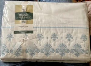 Vintage Wamsutta Lustercale Crowning Touch blau bestickt Twin flaches Blatt neu - Bild 1 von 3