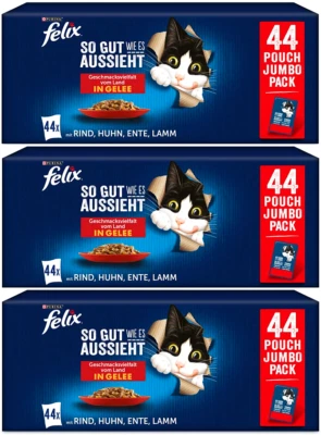 Purina FELIX 3x Pack Katzenfutter Nass Fleisch & Geflügel MIX in Gelee 132x85g - Bild 1 von 4