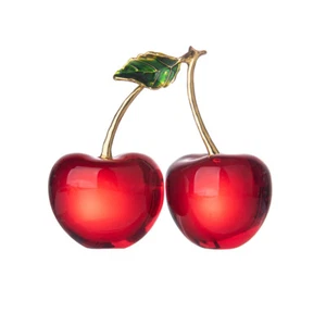 LONGWIN Crystal Cherry Figurine Collectible Glass Fruit Ornament Wedding Decor - Picture 1 of 5
