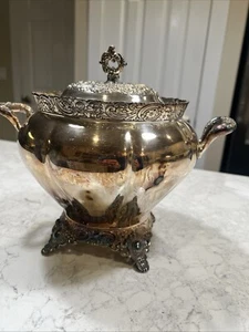 Antique Silver Plate Large Soup Tureen W/Spoon. In Good Shape! 12 In Total Wide! - Picture 1 of 8