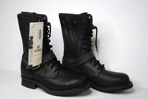 Double H Womens 8.5 M Black Leather Zip Buckle Lace Up Motorcycle Combat Boots - Picture 1 of 11