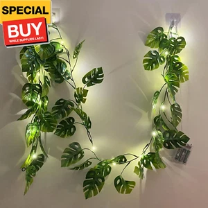 20 LED Monstera Leaf String Lights, Artificial Tropical Palm Leaves Greenery Vin - Picture 1 of 7