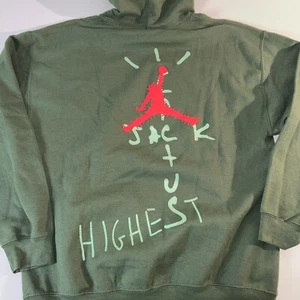 Cactus Jack X Nike Air Jordan Hoodie Size Large Olive Travis Scott Sweater NEW - Picture 1 of 9