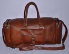New Men&#39;s All Leather Brown Goathide Hand Luggage Bag Weekend Travel