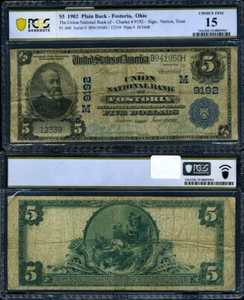 Fostoria OH-Ohio $5 1902 PB National Bank Note Ch #9192 Union NB Choice PCGS Fin - Picture 1 of 3