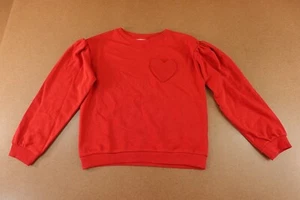 H&M Girls Size 8 Red Heart Crew Neck Puff Long Sleeve Pullover Sweatshirt New - Picture 1 of 9