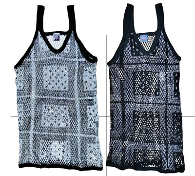 MENS CRYSTAL STRING MESH VEST COTTON FISH NET FITTED BANDANA VEST TOP -M to XL - Image 1 of 4