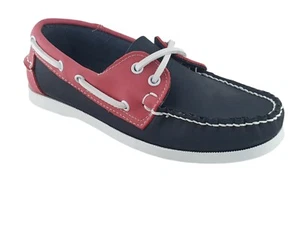 Superb Quality Ladies Soft Nubuck Leather Navy Red Boat Shoes Deck Shoes Loafers - Picture 1 of 10