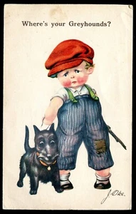 Künstler - J.OKE Postkarte 1910er Jahre Humor Junge Hund - Bild 1 von 2