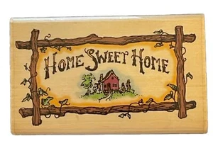 Home Sweet Home House Greeting Word Wood Plank Log Frame Word Wood Rubber Stamp - Picture 1 of 4
