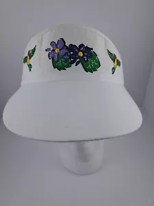 Womens Visor White with Colorful Flower and Bird Embellishment - Picture 1 of 10