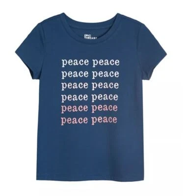 EPIC THREADS Girls 'Peace' Graphic T-shirt Ink Blue NWT - Image 1 of 4