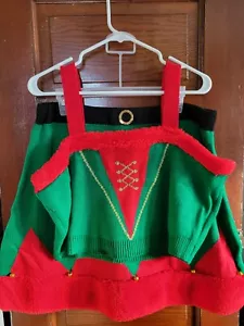 NUEVO CON ETIQUETAS NOBO Juniors Para Mujer XL 15/17 Verde Rojo Negro Elfo Suéter Top Falda Conjunto - Imagen 1 de 7