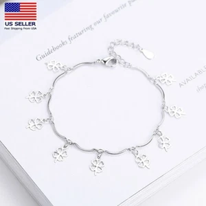 Women Girl 925 Sterling Silver Wrist Chain Bracelet Hollow Flowers Clover 0138 - Picture 1 of 4