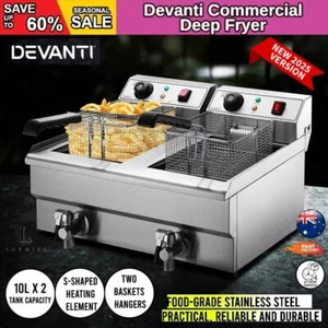 Devanti Commercial Electric Deep Fryer Twin Frying Basket Chip Cooker Countertop - Picture 1 of 8