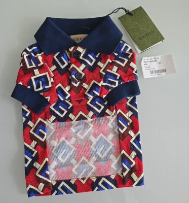 Nuevo con etiquetas Gucci Perro Cachorro Logo Mascota Ropa GG Rojo Blanco Azul Polo XS Foto 1 de 4