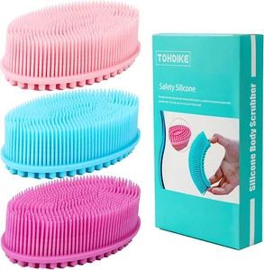 Silicone Body Scrubber Loofah - Set of 3 Soft Exfoliating Body Bath Shower Scrub - Picture 1 of 7