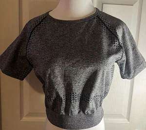Gimnasio Crop Tops para Mujer Modo C Top Sin Costuras Mangas Cortas Gris Nuevo - Imagen 1 de 8