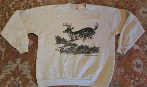 Vintage 90's Whitetail Deer Crewneck Sweatshirt XL Gray Jerzees 80s 50/50 USA - Bild 1 von 10