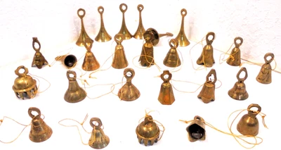 Lot 27 Vtg Etched Brass Miniature Bells India Various Shapes Crafting Christmas - Image 1 of 4
