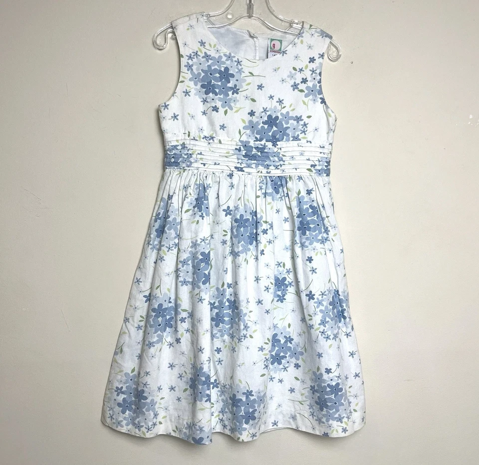 Vestido Floral Vintage Gymboree Y2K 2001 Algodón Lino Azul Blanco Grande 5 Años Foto 1 de 4