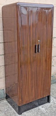 Antique Vintage Old Mid Century Modern Steel Metal Cabinet Closet Coat Wardrobe - Image 1 of 4