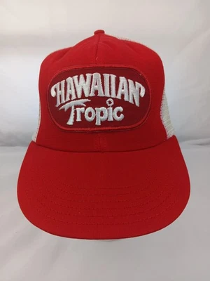 Sombrero de Camionero Vintage Hawaiano Tropic Rojo y Blanco Malla Ajustable Snapback EE. UU.  Foto 1 de 4