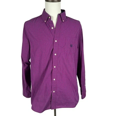 Camisa de Vestir Chaps Hombres Púrpura Azul A Cuadros Con Botones Informal Negocios Grande Foto 1 de 4