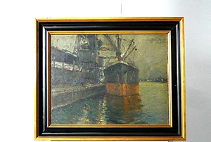Victor Qvistorff  Schiffsporträt Marinemalerei 1882 - 1953 Hafen bei Nacht - Picture 1 of 8