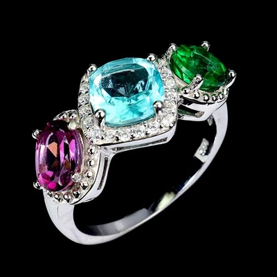 Anillo de plata de ley 925 cojín topacio 7 mm piedras preciosas naturales joyería tamaño 7,5 Foto 1 de 4