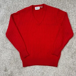 Suéter tejido con cable JC Penny vintage para mujer grande rojo cuello en V acrílico virgen - Imagen 1 de 18