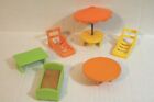 Vintage 1986 Fisher-Price Doll House LOT Patio Furniture Umbrella Table Chairs