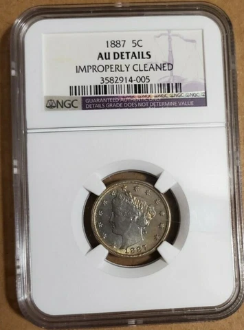 1887 Liberty Head Nickel 5c NGC AU details improperly cleaned Cover