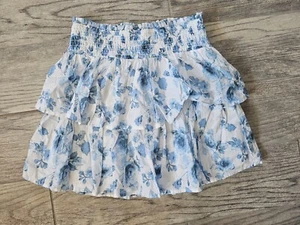 Girls Art Class Skirt Smocked Waist Stretch Floral Blue & White Size XL 14 - Picture 1 of 9