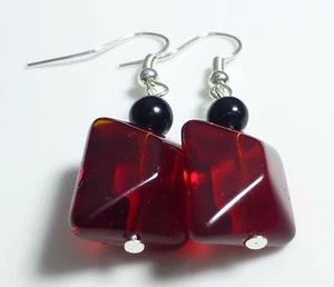 Pendientes de vidrio de plata esterlina joyería de cristal rojo - Imagen 1 de 6