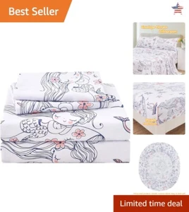 Girls Twin Size Sheet Set - Cute Ocean Theme Microfiber Sheets - Deep Pocket - Picture 1 of 9