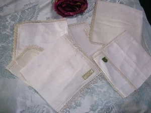 #R Lot of 6 Vintage Bridal White Irish Linen Handkerchiefs Tatted Lace Hemstitch - Picture 1 of 6