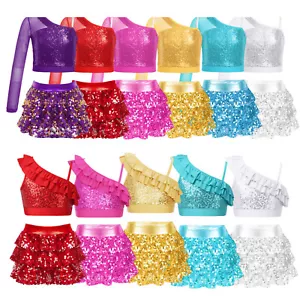 Niñas Jazz Baile Latina Vestidos Lentejuelas Top Corto con Falda Moderno Disfraz Conjunto de 2P - Imagen 1 de 67