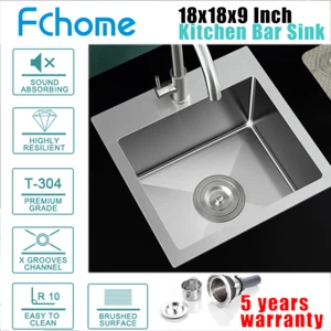 18x18x9" Drop in Kitchen Sink 1 Hole Topmount Stainless Steel Brushed 1 Bowl - Picture 1 of 8