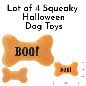 Vibrant Life 6 In. Halloween Orange Bone Shaped Squeaky Small Dog Toy Lot of 4 - Picture 1 of 4
