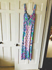 Beautiful Lilly Pulitzer Maxi dress in vivid pattern of blue, pink, & cream.
