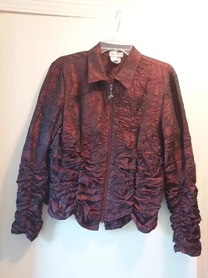 Joseph Ribkoff Veston Burgundy Cotton Stretch Zip Jacket Long Sleeves Size 12 - Image 1 of 4