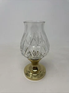 Waterford Crystal 8" Lismore Hurricane Candle Lamp w/ Brass Stand Candle Holder - Picture 1 of 6