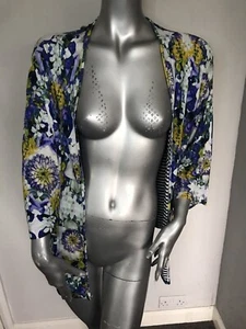 ASOS Viscose Floral Stripe Lined Open Cardigan 6 - Picture 1 of 6