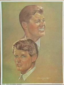 JFK & RFK John and Robert F. Kennedy 1968 Sanger Artist Signed Print, 6x8 - Picture 1 of 1