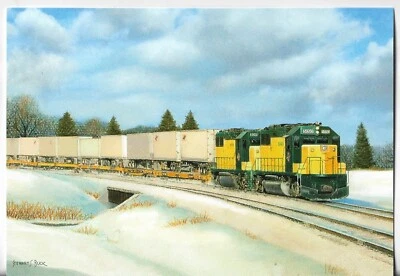 NEW LEANIN' TREE Christmas Card 4.75x6.75 Snow Bird Falcon Service Train in Snow - Image 1 of 3