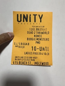 Flyer Hip-Hop UNITY Vintage c. Años 90. Nonce, Boogie Monsters, Soul Brothas, PMD - Imagen 1 de 2
